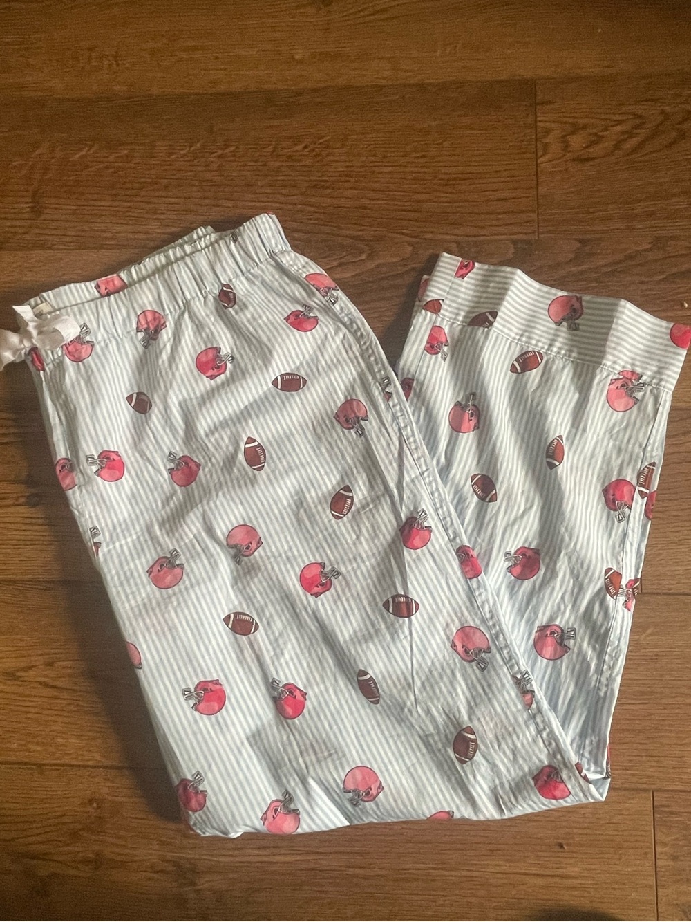 J. Crew FOOTBALL & Helmets on White & Blue Striped PJ Bottoms Only 100% Cotton